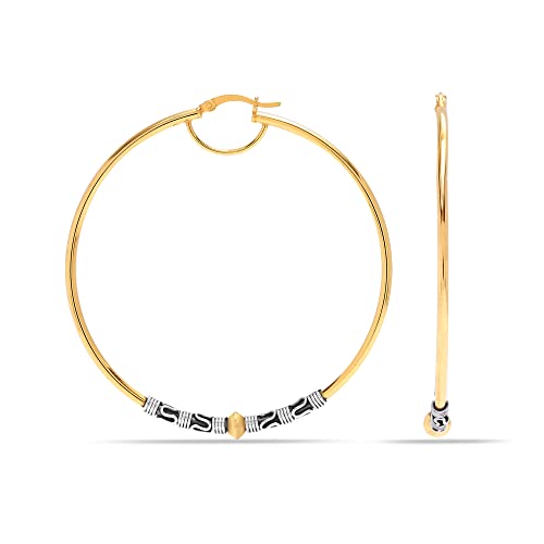 LeCalla 925 Sterling Silver Large Hoop Earrings | Lightweight Antique Bali Hoops | Two-Tone Bohemian Oxidized Balinese Earrings for Women - color: BIG Two-Tone-60mm