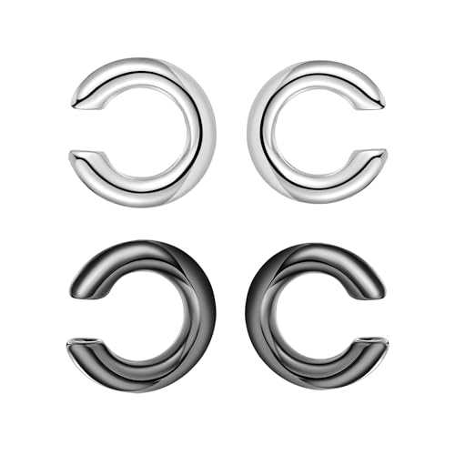 2 Pairs Ear Cuff Earrings for Women Chunky Gold Huggie Ear Cuff Silver Cartilage Cuff Earrings for Women Non Piercing Small Thick Round Fake Earring Cuff Trendy Jewelry Gift - style: Irregular Black+Silver
