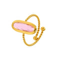18K Gold Plated Adjustable Twisted Rings for Women Non Tarnish Oval Czech Glass Stone Stainless Steel Statement Rings Open Gemstone Boho Stackable Band Jewelry - color: Pink