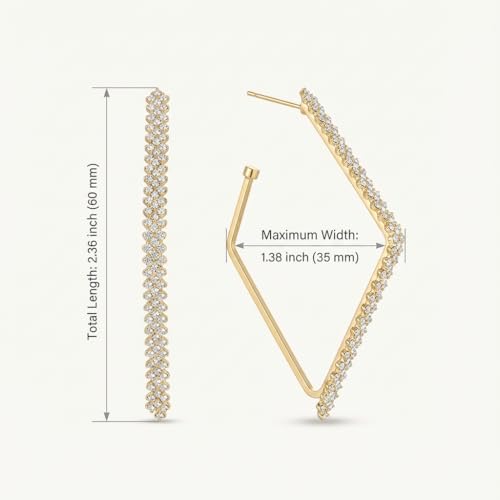 Rhinestone Geometric Hoop Stud Earrings for Women - Sparkly Crystal Statement Jewelry for Evening Parties, Weddings and Special Occasions - color: Gold