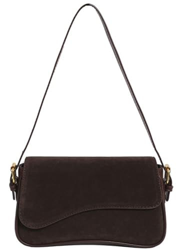 Women's Shoulder Bag Suede Handbag Underarm Purse Tote Bag Brown Suede Purse Y2K Crossbody Bag with Removable Strap - color: Coffee