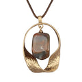 GelConnie Leather Necklaces Turquoise Long Boho Necklaces for Women Brown Chunky Circle Pendant Chocker Necklace Gold Sweater Necklace - style: Brown Leather Boho Necklace