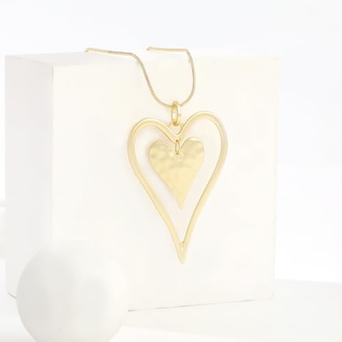 Long Heart Necklace for Women Gold Chain Pendant Y Necklace Set Statement Pendant Chic Jewelry With - color: Gold