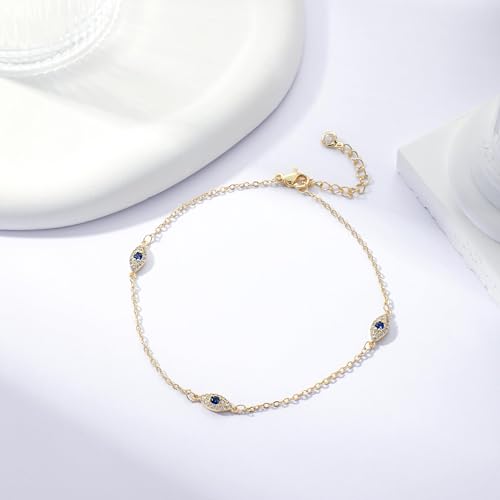 Silver/Gold Anklets for Women, Sterling Silver Evil Eye Ankle Bracelets for Women Trendy Dainty Waterproof Anklets Set Adjustable Layered Anklet Bracelets for Women Silver Jewelry Gift - style: Evil Eye Anklets-Gold