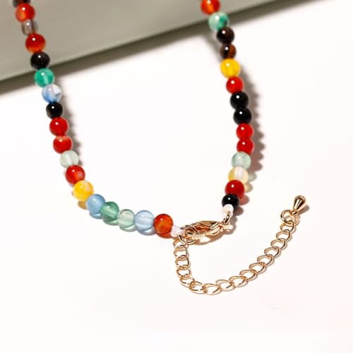 Simple Choker Necklace for Women Real Stone and Crystals Necklaces 4mm Beaded Choker Jewelry Meditation Gift for Women (16"+2") - style: Multicolour