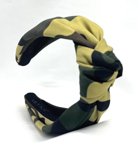 Head bands Adult Women, Army Headbands for Women Wearable All Day. Hunting Knotted Headband for Women Brown Green Camo is Chic. Womens Top Knot Fashion Designer is Unique band for Girl Hair - color: Camo Army Brown
