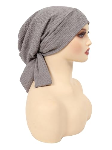 YYAOJHAO Pre Tied Bandanas Headscarf for Women - Solid Wave Chemotherapy Caps Headwrap Chemo Turban Headwear Hats - color: Gray