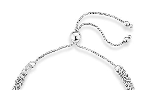 Miabella Italian 925 Sterling Silver, 18K Gold Plated 4mm Byzantine Adjustable Bolo Link Chain Bracelet for Women Handmade in Italy - style: sterling silver