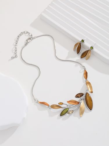Vintage Chunky Statement Jewelry Set Retro Leaf Floral Geometric Bohemian Boho Bib Necklace Earring Set Fashion Costume Jewelry for Women Girls Wedding Party Prom Unique Gift - style: branch leaf-yellow