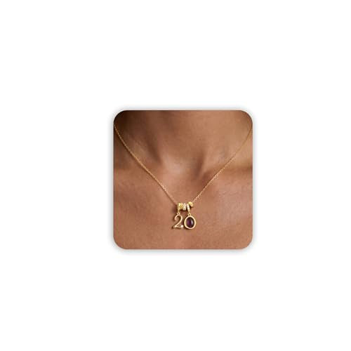 Freekiss Gold Pendant Necklace for Women, Dainty Diamond Necklaces for Women Simple 14K Gold Plated Paperclip Choker Necklaces Cute Minimalist Open Oval Necklaces Gold Jewelry for Women Gifts - color: Gold, style: Number 2 - Amethyst Purple Round