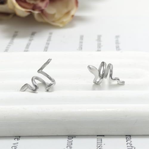 Gold Ear Cuff Earrings for Women Non Piercing 14K Gold Plated/Silver Cuff Clip On Cartilage Hoop Shining Cubic Zirconia Twisted Chain Ear Clip On Earring for Women Chunky Ear Cuffs Earrings - color: Silver-Snake