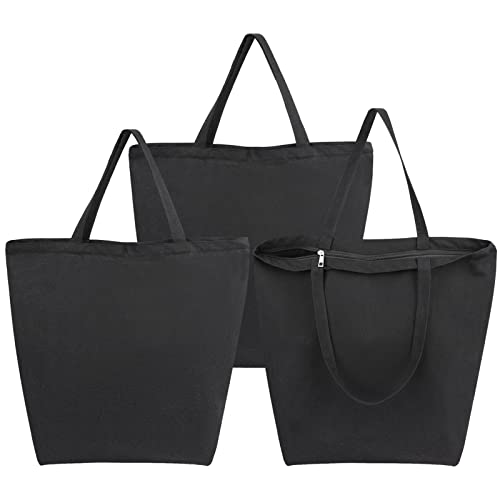 Segarty Canvas Tote, 3 Pack 20x15.7 Black Canvas Shopping Bags for Women, Reusable Natural Cotton Bag Aesthetic with Shoulder Strap, Bulk for DIY, Grocery Shopping, Beach, Travel，Gift - size: 19.7"x15.7"x7.9", style: Black_3pcs
