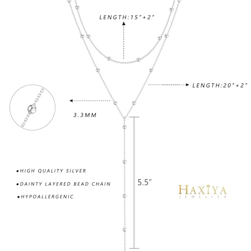 HAXIYA Lariat Gold Necklace for Women Dainty Long Necklace 14K Gold Plated/Silver Y-Shaped Pendant Drop Chain Layered Pearl/Beaded/CZ Necklaces Gold Jewelry Gift for Prom/Wedding - style: Beaded - Silver