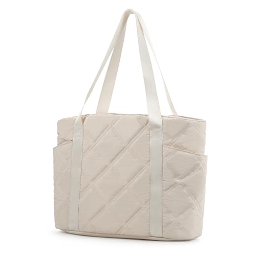 SUPACOOL Tote HandBag for Women, Womens Crossbody Purse Bags, Lightweight Womens Tote Handbags, Quilted Puffy Totebag - color: Beige, size: Large