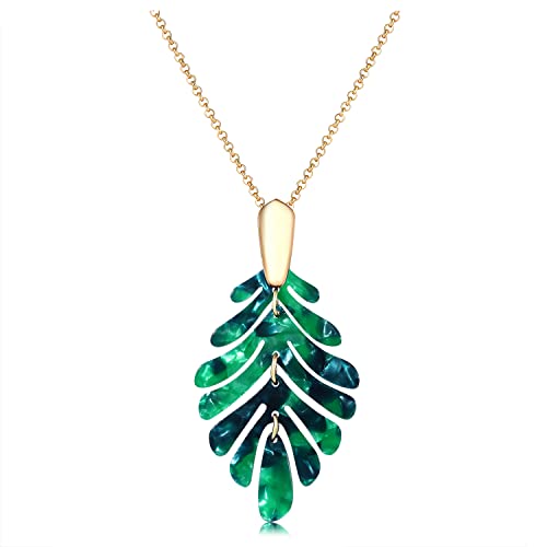 ARATLENCH Acrylic Pendant necklace Earrings – Long Statement Leaf Charm Necklace Tortoise Resin Palm Leaf Earrings Fashion Necklaces Earrings for Women - color: green-necklace