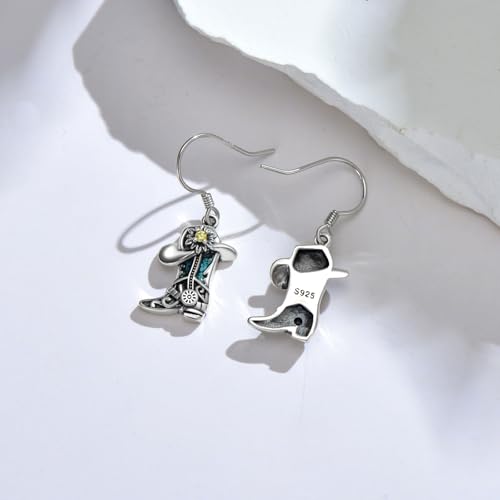 Western Earrings for Women 925 Sterling Silver Turquoise Western Country Dangle Drop Earrings Country Jewelry Gifts for Cowgirl Cowboy - style: Cowboy Boot-C