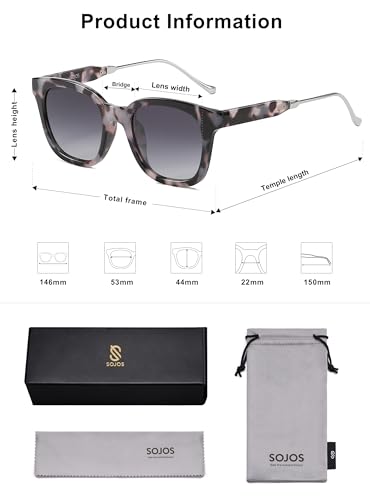 SOJOS Classic Square Polarized Sunglasses Womens Mens Retro Trendy UV400 Sunnies SJ2050 - color: Black Tortoise/Grey