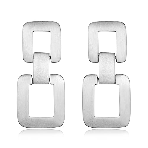 MUYAN Gold Silver Geometric Drop Dangle Earrings for Women Brushed Link Square Dangle Earrings Trendy Jewelry - color: B Brushed Silver