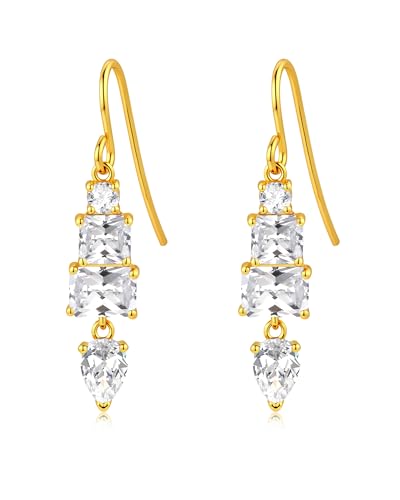 Colorful Cubic Zirconia Dangle Earrings for Women Multicolor Crystal Earrings Rainbow Cz Dangling for Birthstone Jewelry - color: White