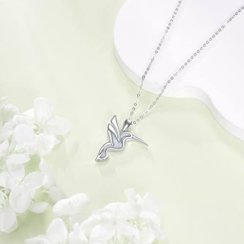 POPLYKE Hummingbird Necklace 925 Sterling Silver Hummingbird Pendant Necklace Jewelry Gift for Women - color: C-Opals Hummingbird