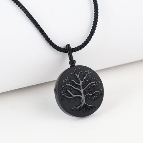 Obsidian Tree of Life Necklaces Orgonite Healing Crystal Stone Pendant Necklace for Spiritual Healing and Meditation Energy Talisman Sacred for Men Women - color: Black Obsidian