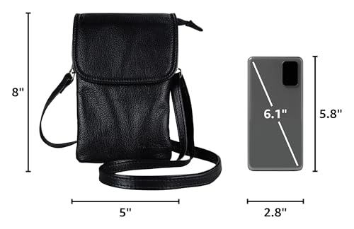 befen Genuine Leather Small Crossbody Bags for Women Cell Phone Bag Cross Body Purses,Silver Zipper - color: Black