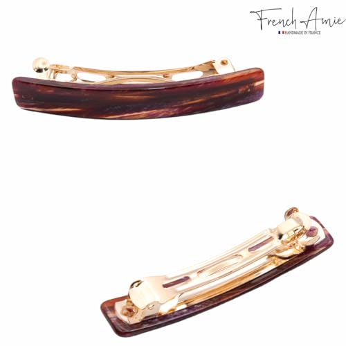 French Amie Small 2 1/4 inch Celluloid Handmade Hair Barrette No Slip Grip Durable Styling Women Hair Accessories Hair Clip for Girls, Made in France(Purple Touch) - color: Purple Touch
