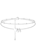Silvora Ankle Bracelets for Women Waterproof 14K Gold/Silver/Black Initial Anklet for Women Dainty Layered Heart Ankle Bracelets Stainless Steel Adjustable Foot Chain Anklet Summer Beach Jewelry - color: A-Silver