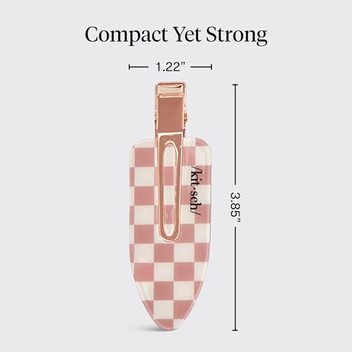 Kitsch Creaseless Hair Clips for Women - No Crease, No Bend Hair Clips for Styling, Bangs, Makeup Application, Face Wash | Recycled Acrylic - Checkered Terracotta | Ideal Gifts for Women, 2pcs - color: Terracotta Checkered
