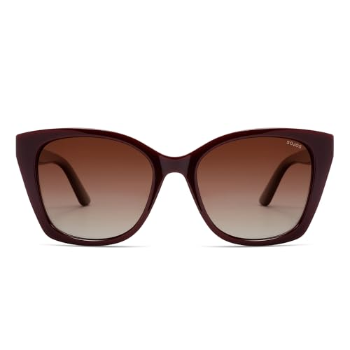 SOJOS Vintage Oversized Cateye Sunglasses Womens UV400 Large Designer Shades Lentes De Sol Para Mujer SJ2634 - color: Red/Red Grading Lens
