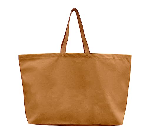 Large Canvas Tote Bag-Extra Big Shopping Beach Totes Bags Reusable Largest Grocery Plain Solid Bag 28"x8"x16" - color: Brown