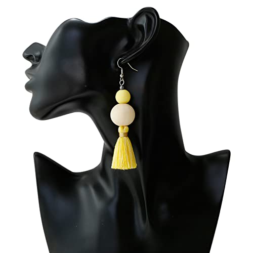 Boho Earrings for Women Dangling Lightweight Cute Earrings Handmade Tassel Dangle Earrings for Girls - color: Yellow
