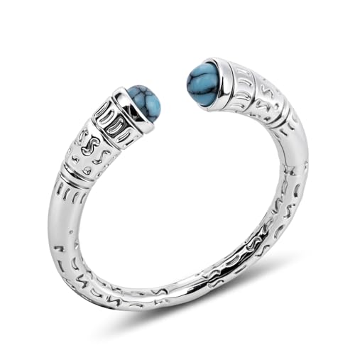 Turquoise Ring for Women Silver Open Ring with Genuine Stone Boho Adjustable Ring Western Design December Birthstone Jewelry