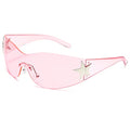 Rimless Y2K Sunglasses for Women Men Wrap Around Fashion Sunglasses Oversized Frameless Trendy Sun Glasses - color: Clear Pink Frame / Clear Pink Lens
