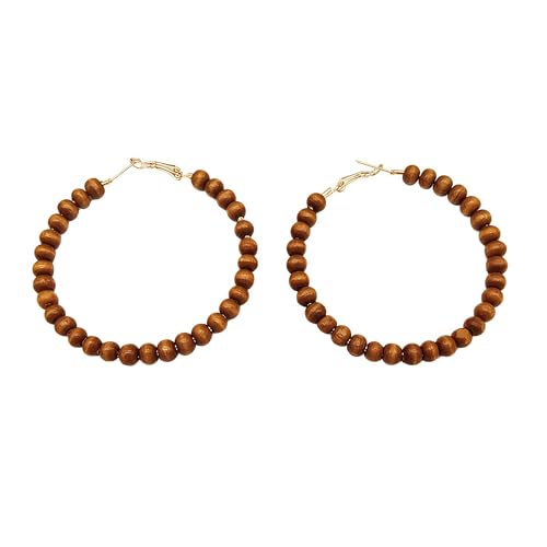 Bohemian Colorful Acrylic Resin Matte Beads Round Circle Hoop Drop Dangle Minimalist Chic Lightweight Earrings for Women Boho Geometric Beaded Statement Jewelry - color: brown
