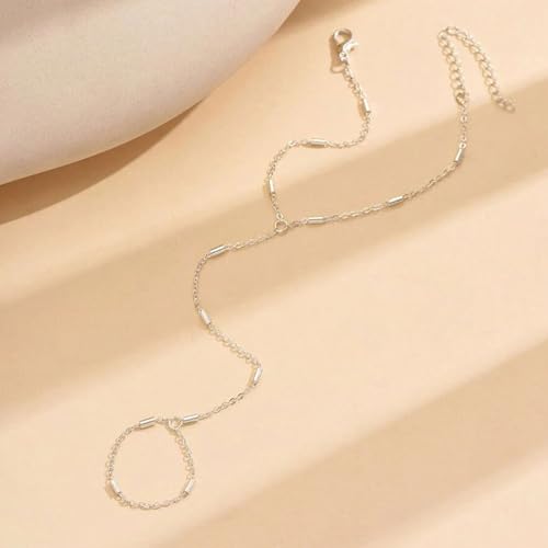 Hand Chain Gold Bracelets for Women Trendy Finger Ring Slave Bracelet Dainty Chain Hand Jewelry Trendy Gifts - color: A5:Silver Hand Chain