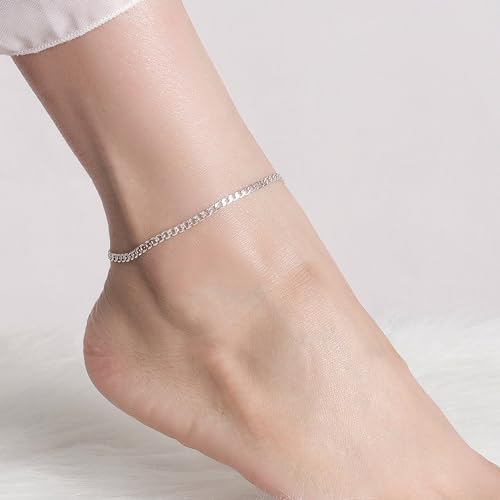 Dankadi 925 Sterling Silver Anklets Bracelet Women/Men Waterproof Simple Durable Chopin Chain/Cuban Link/Figaro/Box/Twist Rope Chain For Beach Foot Jewelry Gift - color: 4MM Blade Chain, size: 30cm