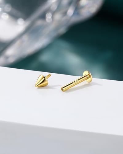 COCHARM 14k Solid Gold 16g Labret Studs Real Yellow Gold Medusa Monroe Madonna Stud Lip Piercing Helix Cartilage Conch Earring Stud - color: Yellow Point-8mm