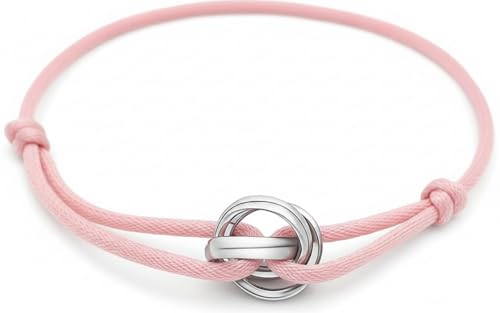 Red/Black/Pink String Bracelet for Protection and Good Luck, Adjustable Handmade Rope Bracelet with Gold/Silver Trinity Ring, Karma Friendship Bracelet for Women Men, Lucky Amulet Gift - color: Pink-sliver