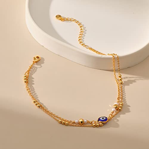 Yumikoo 18k Gold Plated Anklet Ankle Bracelets for Women - style: Evil Eye Layered