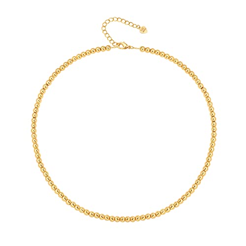 Aobei Pearl 18K Gold Plated Paperclip Chain Choker Satellite Chain Freshwater Cultured Biwa Pearl Pendant Necklace Dainty Turquoise Jewelry for Women - color: Round Ball Beads