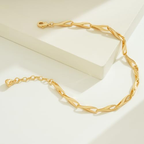 BENEIGE Women Bracelet 14K Gold Plated Paperclip Satellite Bead Ball Oval Cuba Cable Box Chain Daily Charm Layered Link Silver Bracelets Adjustable Jewelry - style: Link YB