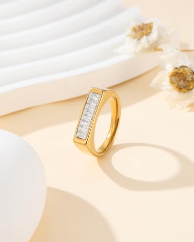 YeGieonr Gold Rings for Women Non Tarnish - 18K Gold Plated Stainless Steel Chunky Oval Statement Ring, Dainty Thick Waterproof Stackable Ring - color: Rectangle, size: 9