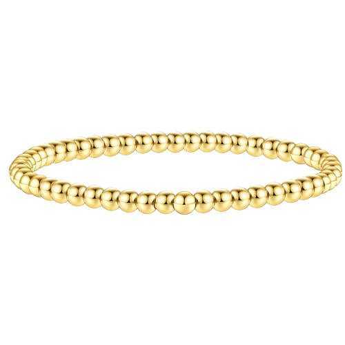 Elastic Beaded Charm Bracelets for Women - Adjustable Stackable Dainty Bracelet with Gold or Silver Charms, Jewelry Gift for Her - style: Gold-Pure
