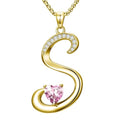 Birthday Gifts for Women 18k Gold Initial Necklaces for Women Simple Alphabets Letters with Birthstone Pendants Name Jewelry Anniversary Wedding Gifts for Sister Daughter Her (with Gift Box) - color: 10-Oct-Pink, style: Letter S