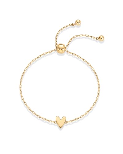 PAVOI 14K Gold Plated Matching Heart Charms Solitaire Bracelet Set for Women | Adjustable Valentines Day Love Friendship Two Bracelet Pack - style: 2-Piece Set