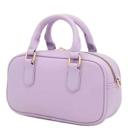 FashionPuzzle Mini PU Leather Satchel Purse Top Handle Crossbody Bag - color: Lavender