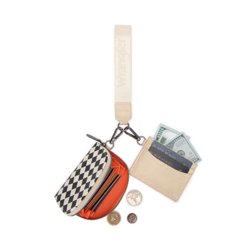 Wrangler KeyChain Wallet Checkered Wristlet Wallets for Women Western Dual Pouch Wristlet Credit Card Holder Wallet - color: Checkered Tan