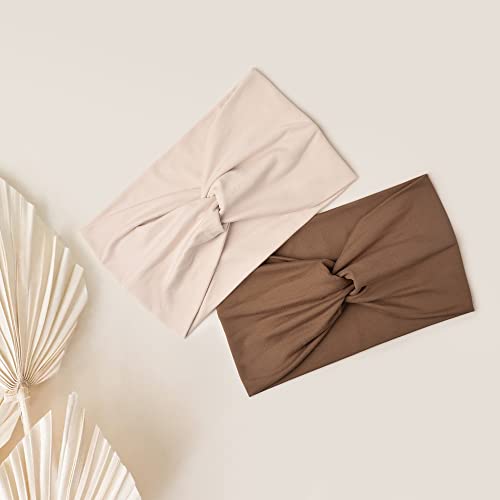 Jesries 10 PCS Women Headbands African Wide Hair Wrap Extra Turban Head Bands for Lady Large Sport Workout Stretch Non-slip Big Hair Bands - color: Khaki