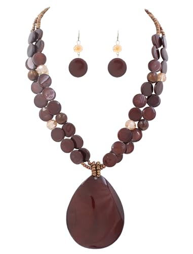Big Teardrop Pendant Necklaces for Women Colorful Beaded Necklaces Statement Set for Holiday. - color: Brown